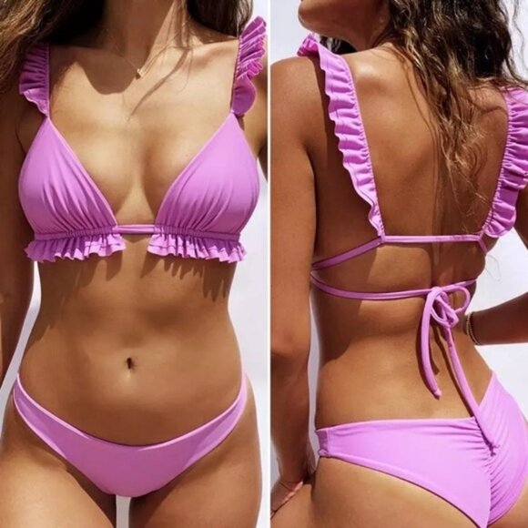 New Purple Sexy Ruffle Bikini Set Swimsuit - Picture 1 of 7